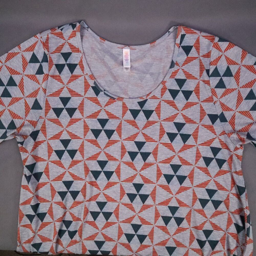 LuLa Roe Women's 2XL Shirt Top Blouse (gray/green/ orange Windmill)